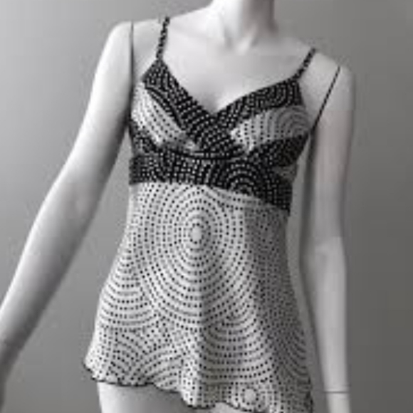 BCX Low Cut Satin Polka-dot Blk/White Flowy Top Size Small- EUC - Picture 2 of 7